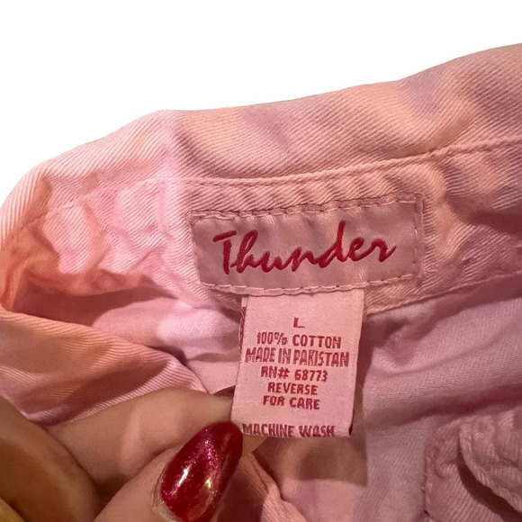 Thunder Pink Harley Davidson Tie Front Sleeveless Cropped Button-Up Womens Large - Picture 2 of 3